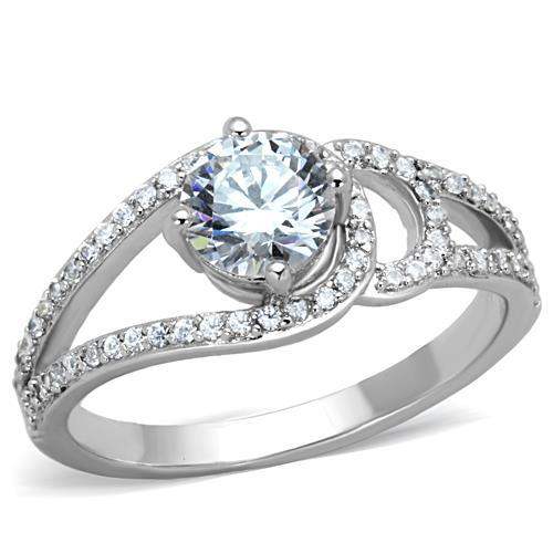 TK1681 - High polished (no plating) Stainless Steel Ring with AAA Grade CZ in Clear - Alamode - Flyclothing LLC
