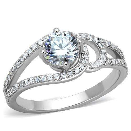 TK1681 - High polished (no plating) Stainless Steel Ring with AAA Grade CZ in Clear - Alamode - Flyclothing LLC