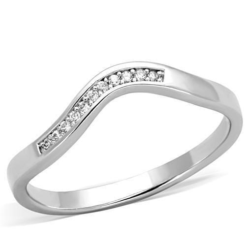 TK1682 - High polished (no plating) Stainless Steel Ring with AAA Grade CZ  in Clear - Alamode