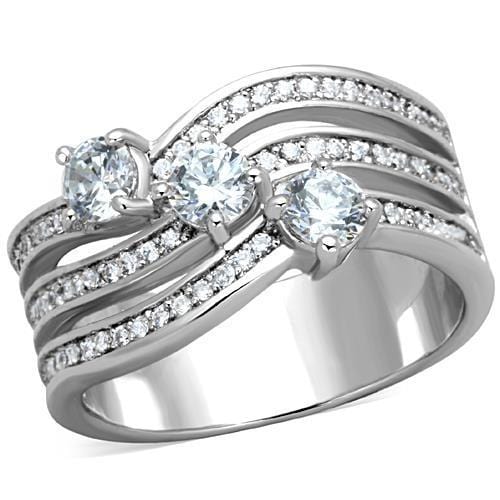 TK1683 - High polished (no plating) Stainless Steel Ring with AAA Grade CZ  in Clear - Alamode