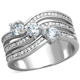 TK1683 - High polished (no plating) Stainless Steel Ring with AAA Grade CZ  in Clear - Alamode