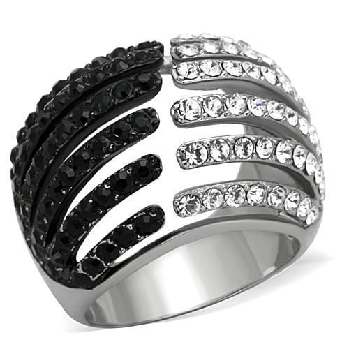 TK1686 - Two-Tone IP Black Stainless Steel Ring with Top Grade Crystal  in Jet - Alamode
