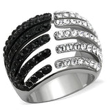 TK1686 - Two-Tone IP Black Stainless Steel Ring with Top Grade Crystal  in Jet - Alamode