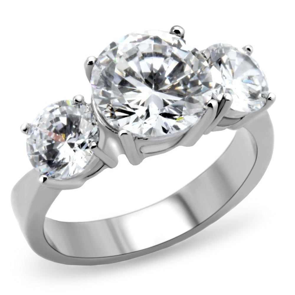 TK168 - High polished (no plating) Stainless Steel Ring with AAA Grade CZ  in Clear - Alamode