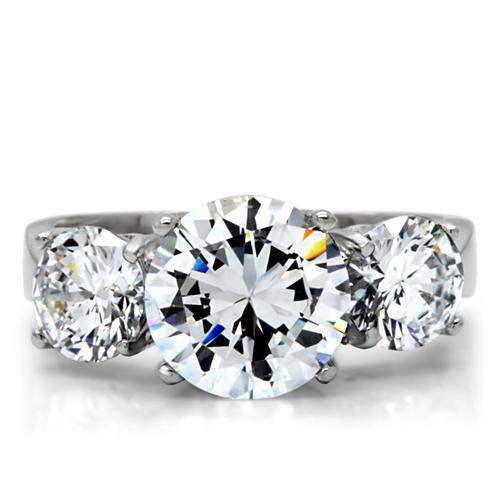 TK168 - High polished (no plating) Stainless Steel Ring with AAA Grade CZ in Clear - Alamode - Flyclothing LLC