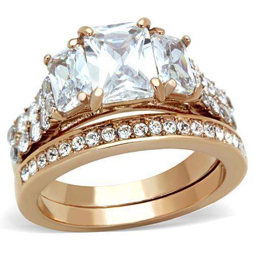TK1690 - IP Rose Gold(Ion Plating) Stainless Steel Ring with AAA Grade CZ in Clear - Alamode - Flyclothing LLC