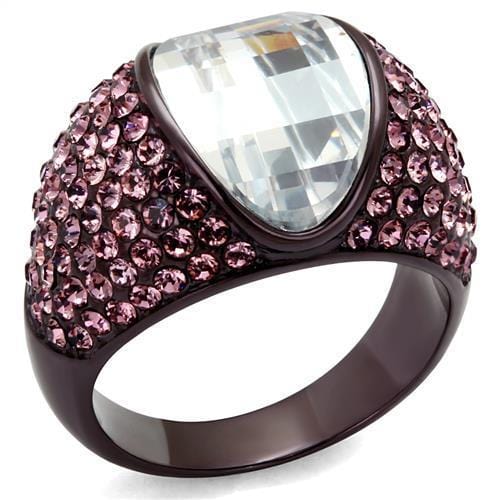 TK1692DC - IP Dark Brown (IP coffee) Stainless Steel Ring with AAA Grade CZ  in Clear - Alamode