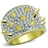 TK1697 - Two-Tone IP Gold (Ion Plating) Stainless Steel Ring with Top Grade Crystal  in Clear - Alamode