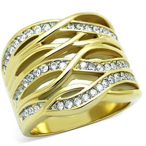 TK1699 - Two-Tone IP Gold (Ion Plating) Stainless Steel Ring with AAA Grade CZ in Clear - Alamode - Flyclothing LLC