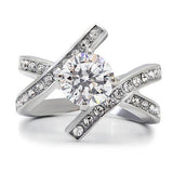 TK169 - High polished (no plating) Stainless Steel Ring with AAA Grade CZ  in Clear - Alamode