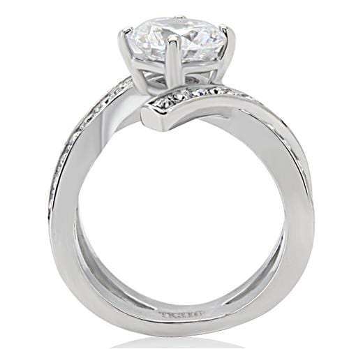 TK169 - High polished (no plating) Stainless Steel Ring with AAA Grade CZ in Clear - Alamode - Flyclothing LLC