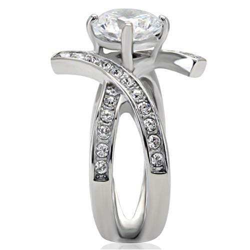 TK169 - High polished (no plating) Stainless Steel Ring with AAA Grade CZ in Clear - Alamode - Flyclothing LLC