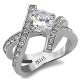 TK169 - High polished (no plating) Stainless Steel Ring with AAA Grade CZ  in Clear - Alamode