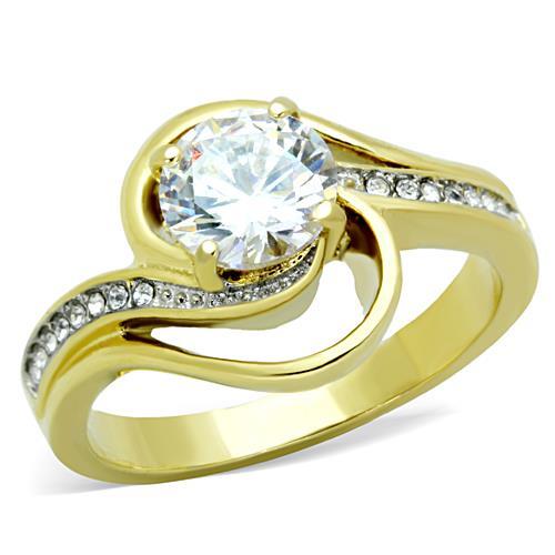 TK1701 - Two-Tone IP Gold (Ion Plating) Stainless Steel Ring with AAA Grade CZ  in Clear - Alamode