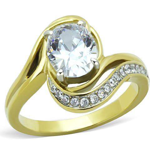 TK1703 - Two-Tone IP Gold (Ion Plating) Stainless Steel Ring with AAA Grade CZ in Clear - Alamode - Flyclothing LLC
