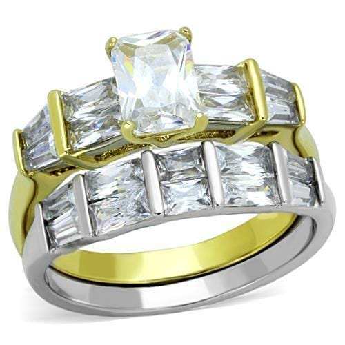 TK1708 - Two-Tone IP Gold (Ion Plating) Stainless Steel Ring with AAA Grade CZ in Clear - Alamode - Flyclothing LLC