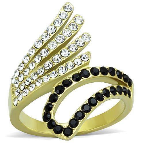 TK1710 - IP Gold(Ion Plating) Stainless Steel Ring with Top Grade Crystal in Jet - Alamode - Flyclothing LLC