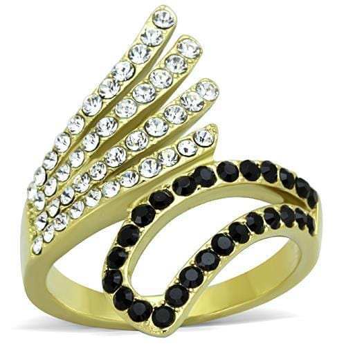TK1710 - IP Gold(Ion Plating) Stainless Steel Ring with Top Grade Crystal in Jet - Alamode - Flyclothing LLC