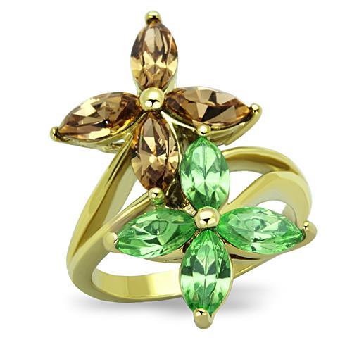 TK1715 - IP Gold(Ion Plating) Stainless Steel Ring with Top Grade Crystal  in Multi Color - Alamode