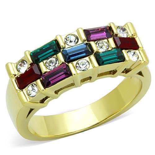 TK1719 - IP Gold(Ion Plating) Stainless Steel Ring with Top Grade Crystal  in Multi Color - Alamode