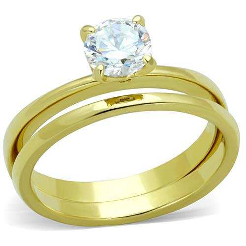 TK1721 - IP Gold(Ion Plating) Stainless Steel Ring with AAA Grade CZ in Clear - Alamode - Flyclothing LLC