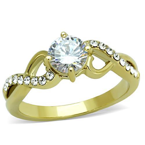 TK1722 - IP Gold(Ion Plating) Stainless Steel Ring with AAA Grade CZ  in Clear - Alamode