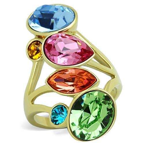 TK1729 - IP Gold(Ion Plating) Stainless Steel Ring with Top Grade Crystal in Multi Color - Alamode - Flyclothing LLC