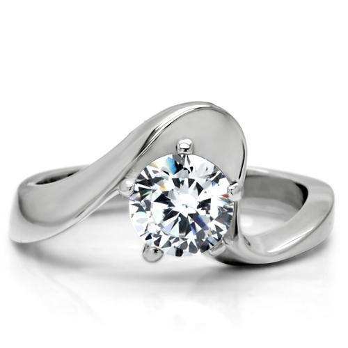 TK172 - High polished (no plating) Stainless Steel Ring with AAA Grade CZ in Clear - Alamode - Flyclothing LLC