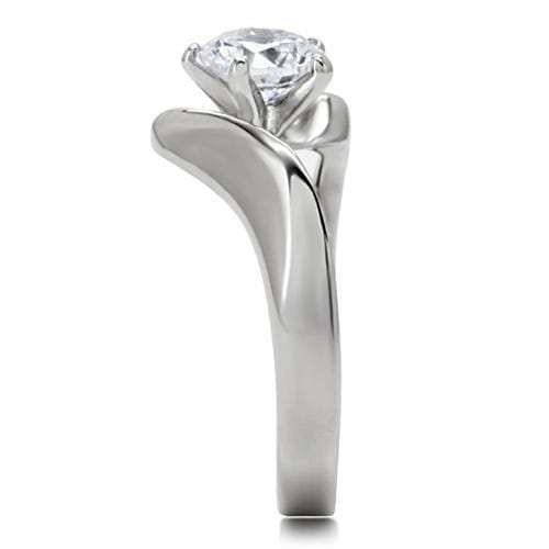 TK172 - High polished (no plating) Stainless Steel Ring with AAA Grade CZ in Clear - Alamode - Flyclothing LLC