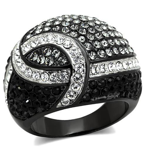 TK1733 - Two-Tone IP Black Stainless Steel Ring with Top Grade Crystal  in Black Diamond - Alamode