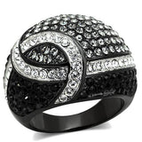 TK1733 - Two-Tone IP Black Stainless Steel Ring with Top Grade Crystal  in Black Diamond - Alamode