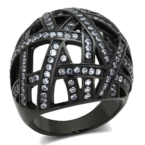 TK1734 - IP Black(Ion Plating) Stainless Steel Ring with AAA Grade CZ  in Clear - Alamode