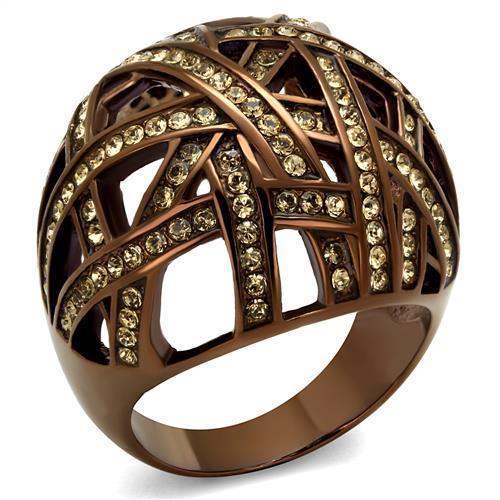 TK1734LC - IP Coffee light Stainless Steel Ring with Top Grade Crystal in Citrine Yellow - Alamode - Flyclothing LLC