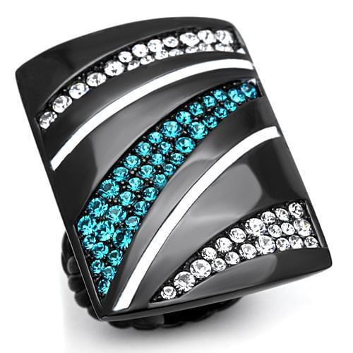 TK1736 - IP Black(Ion Plating) Stainless Steel Ring with Top Grade Crystal  in Blue Zircon - Alamode
