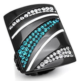 TK1736 - IP Black(Ion Plating) Stainless Steel Ring with Top Grade Crystal  in Blue Zircon - Alamode