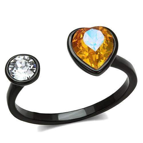 TK1738 - IP Black(Ion Plating) Stainless Steel Ring with Top Grade Crystal in Champagne - Alamode - Flyclothing LLC