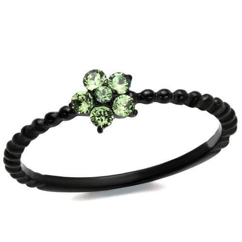 TK1739 - IP Black(Ion Plating) Stainless Steel Ring with Top Grade Crystal  in Peridot - Alamode