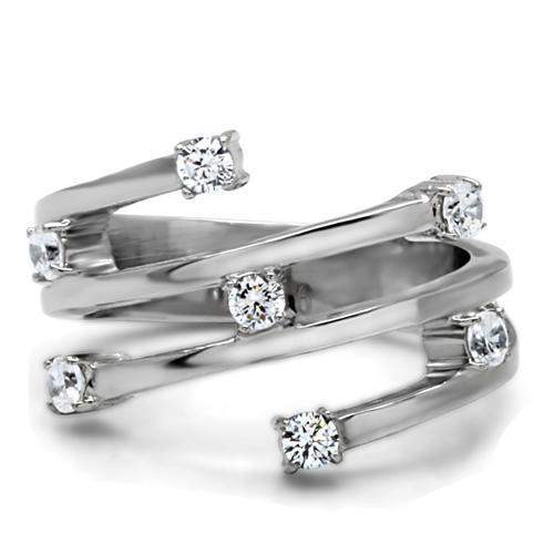 TK173 - High polished (no plating) Stainless Steel Ring with Top Grade Crystal in Clear - Alamode - Flyclothing LLC