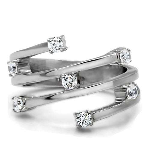 TK173 - High polished (no plating) Stainless Steel Ring with Top Grade Crystal in Clear - Alamode - Flyclothing LLC