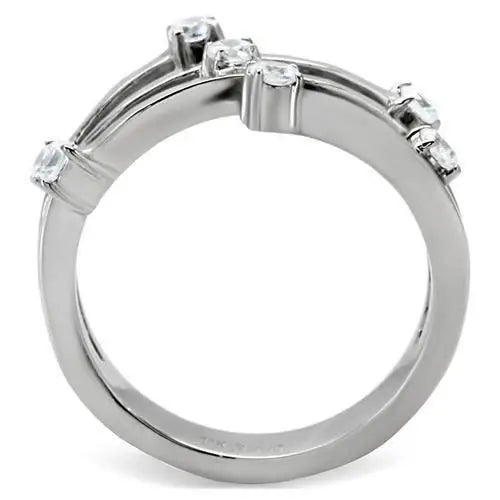 TK173 - High polished (no plating) Stainless Steel Ring with Top Grade Crystal in Clear - Alamode - Flyclothing LLC