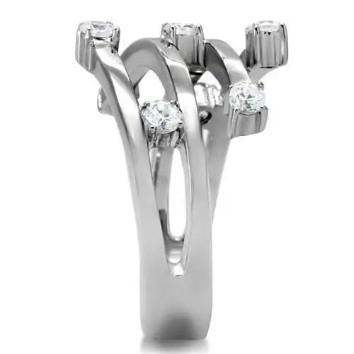 TK173 - High polished (no plating) Stainless Steel Ring with Top Grade Crystal in Clear - Alamode - Flyclothing LLC