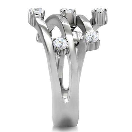 TK173 - High polished (no plating) Stainless Steel Ring with Top Grade Crystal in Clear - Alamode - Flyclothing LLC