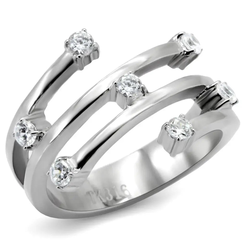 TK173 - High polished (no plating) Stainless Steel Ring with Top Grade Crystal in Clear - Alamode - Flyclothing LLC