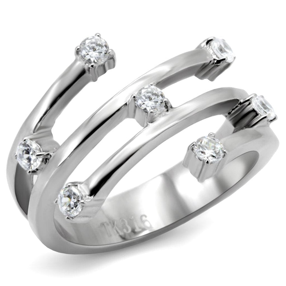 TK173 - High polished (no plating) Stainless Steel Ring with Top Grade Crystal  in Clear - Alamode