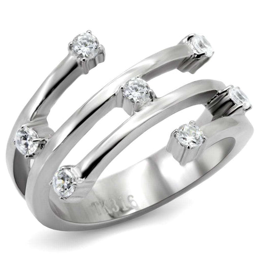 TK173 - High polished (no plating) Stainless Steel Ring with Top Grade Crystal in Clear - Alamode - Flyclothing LLC