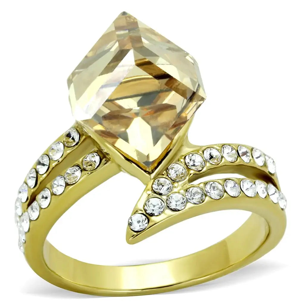 TK1745 - IP Gold(Ion Plating) Stainless Steel Ring with Top Grade Crystal in Champagne - Alamode - Flyclothing LLC