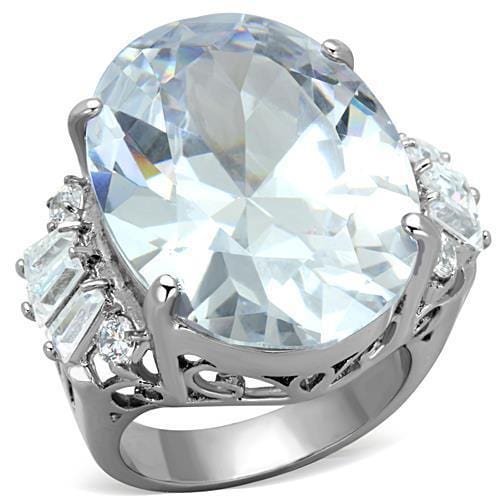 TK1747 - High polished (no plating) Stainless Steel Ring with AAA Grade CZ  in Clear - Alamode