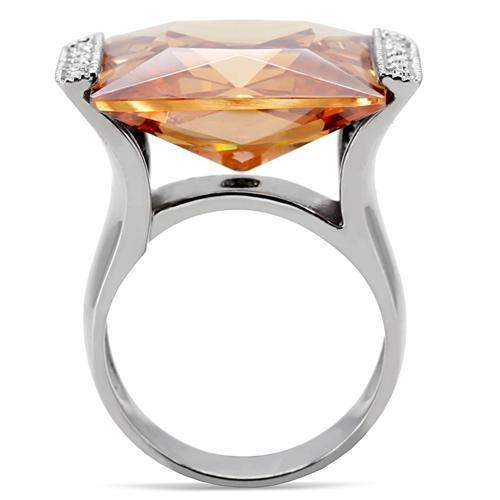 TK174 - High polished (no plating) Stainless Steel Ring with AAA Grade CZ in Champagne - Alamode - Flyclothing LLC