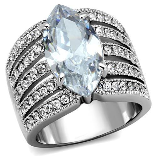 TK1752 - High polished (no plating) Stainless Steel Ring with AAA Grade CZ  in Clear - Alamode