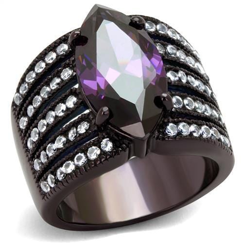 TK1752DC - IP Dark Brown (IP coffee) Stainless Steel Ring with AAA Grade CZ  in Amethyst - Alamode